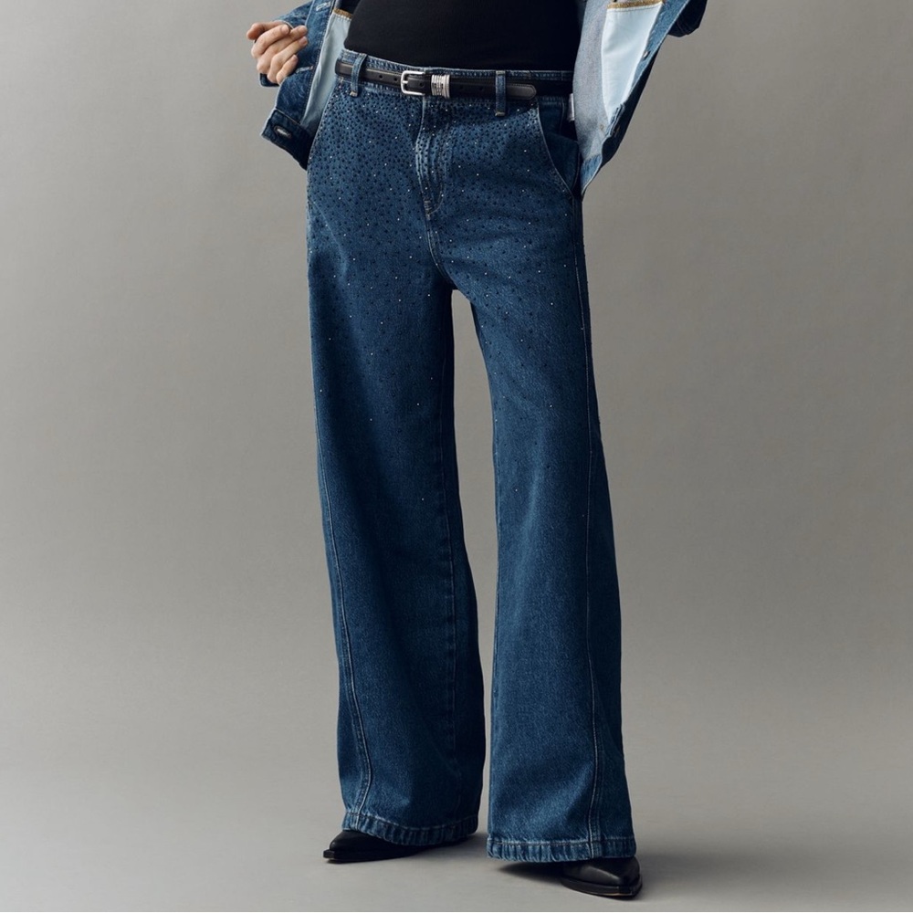 Anthropologie The Lex Sequin High-Rise Relaxed Tapered Jeans by Pilcro